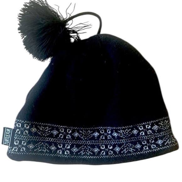 Turtle Fur winter cap. Ladies or men 100 % merino wool. Black white tassel - Picture 1 of 10